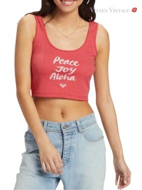 ROXY RIBBED CROP 'PEACE JOY ALOHA TANK' IN BITTERSWEET